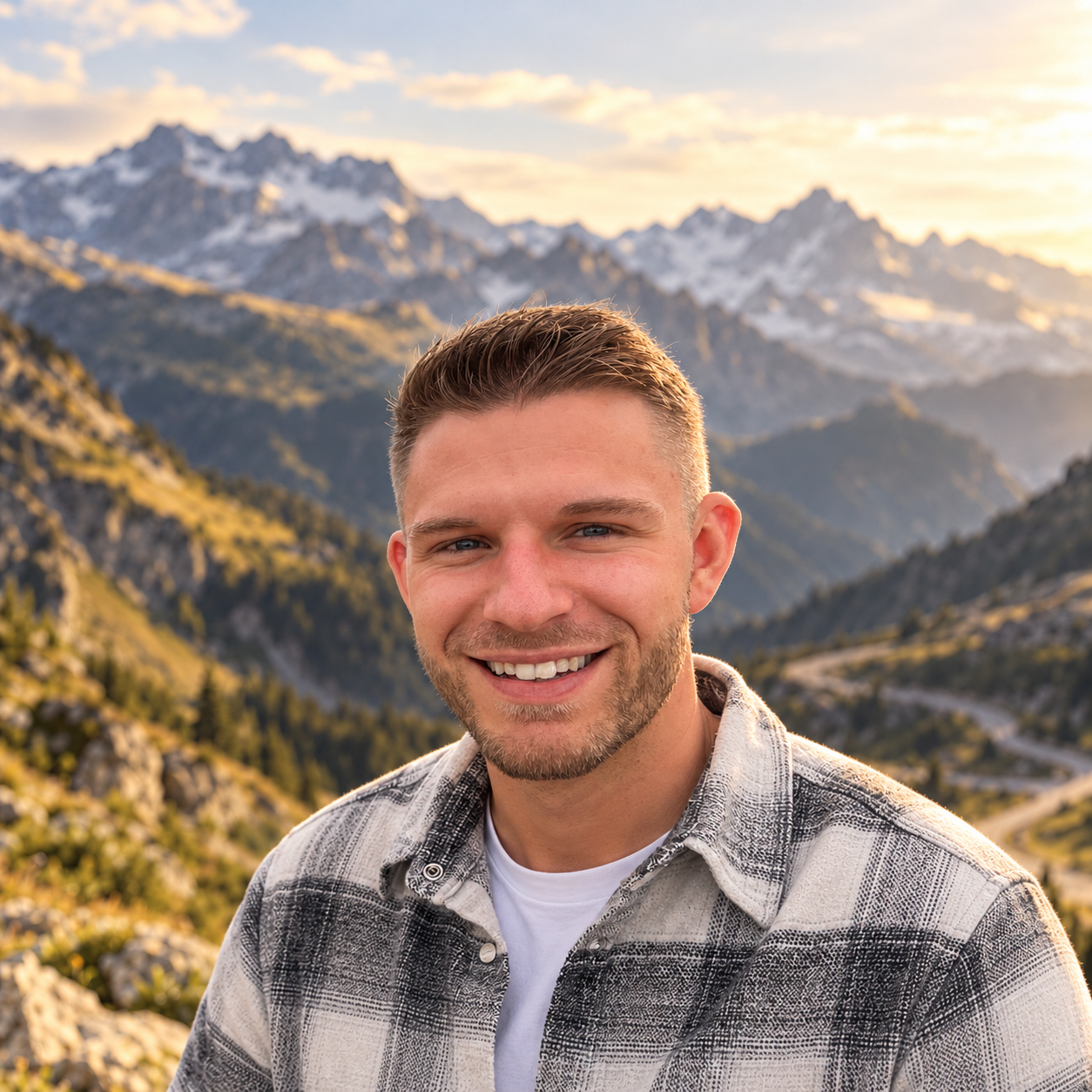 Daniel Eßbach vor alpiner Bergkulisse